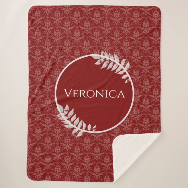 Red Elegant Damask Personalised Sherpa Blanket (Front)