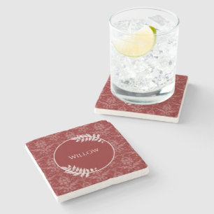 Red Elegant Damask Personalised Stone Coaster