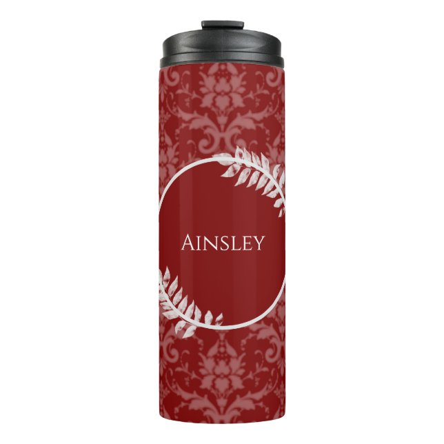 Red Elegant Damask Personalised Thermal Tumbler (Front)