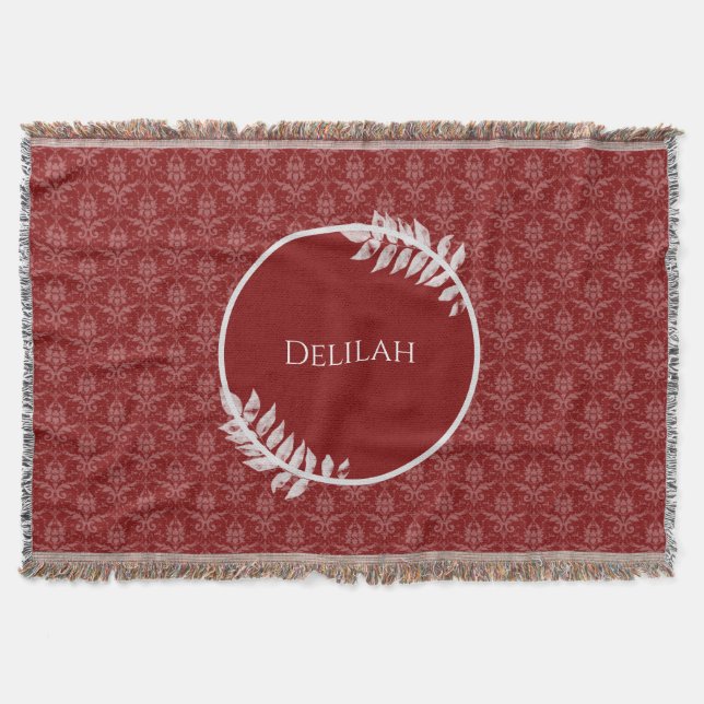 Red Elegant Damask Personalised Throw Blanket (Front)