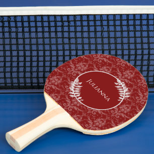Red Elegant Damask Ping Pong Paddle