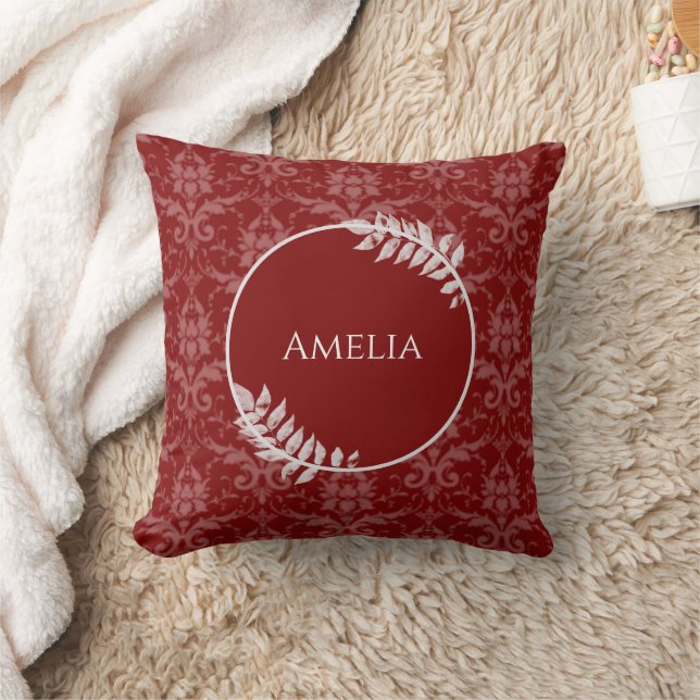 Red Elegant Damask Throw Pillow (Blanket)