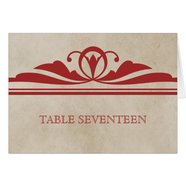 Red Elegant Deco Table Number Card (Front Horizontal)