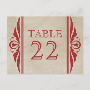 Red Elegant Deco Table Number Postcard