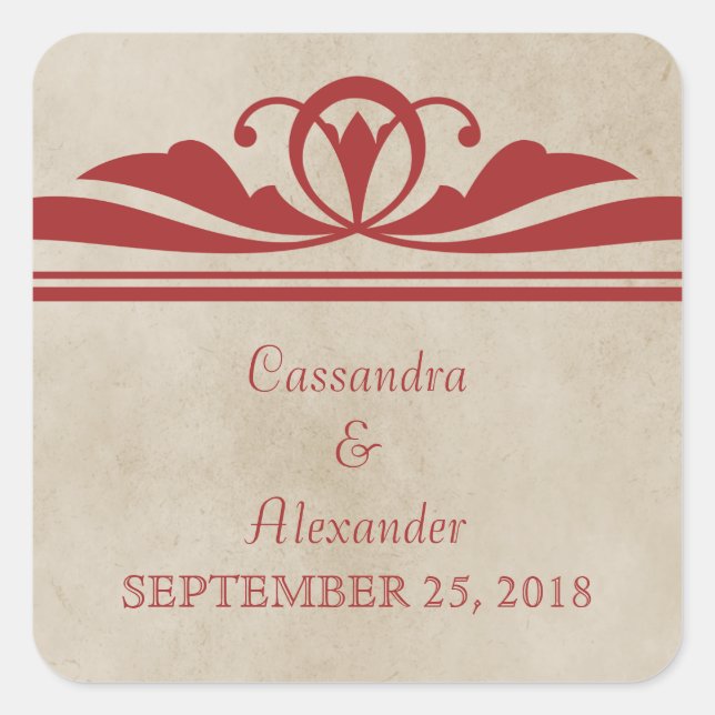 Red Elegant Deco Wedding Stickers (Front)