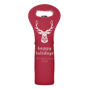 Red Elegant Deer Silhouette Happy Holidays  Wine Bag