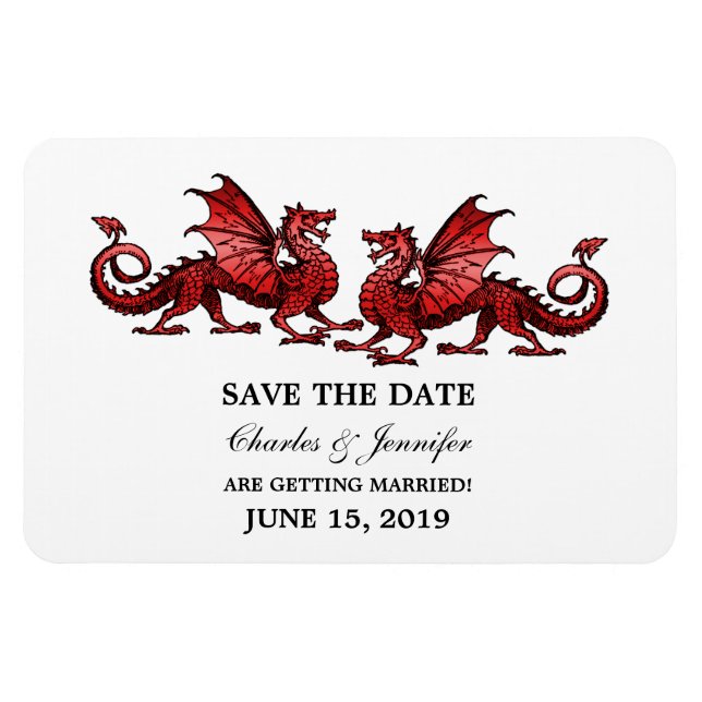 Red Elegant Dragons Save the Date Magnet (Horizontal)