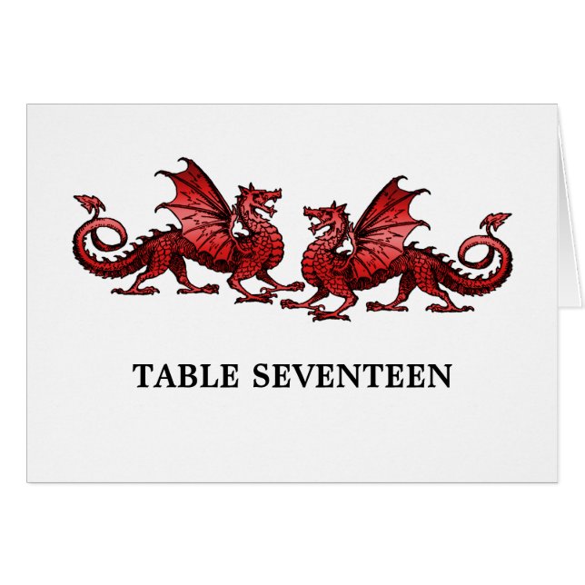 Red Elegant Dragons Table Number Card (Front Horizontal)
