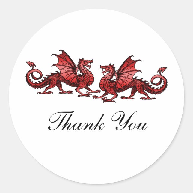 Red Elegant Dragons Thank You Stickers (Front)