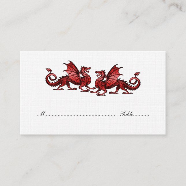 Red Elegant Dragons Wedding Place Card (Front)
