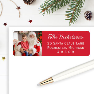 Red Elegant Family Photo Christmas Address