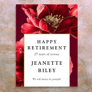 Red Elegant Floral Happy Retirement Welcome Sign