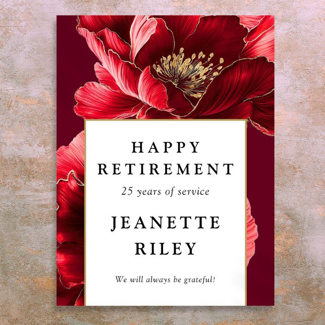 Red Elegant Floral Happy Retirement Welcome Sign (Red Elegant Floral Happy Retirement Welcome Sign)