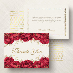 Red Elegant Floral Quinceanera Thank You Card
