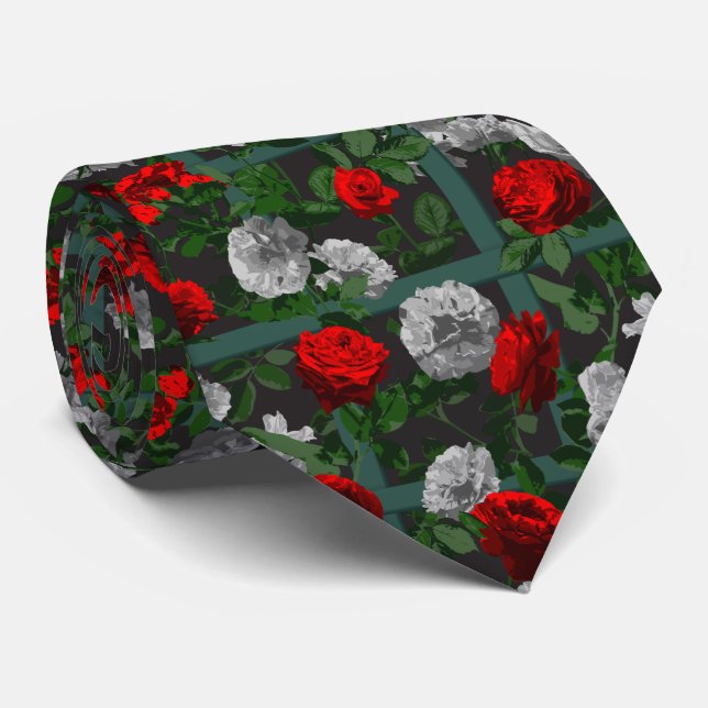 Red Elegant Floral Roses   Tie (Rolled)