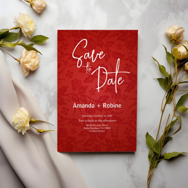 Red Elegant Floral Save the Date Card (Creator Uploaded)