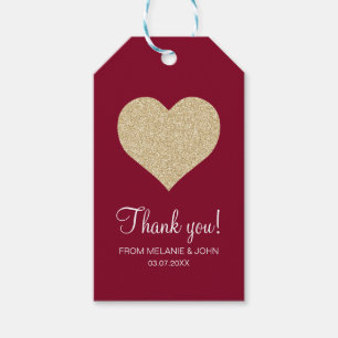 Red elegant gold glitter heart wedding thank you gift tags