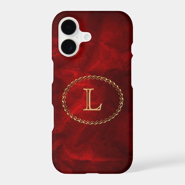 Red Elegant Gold Oval Monogram (Back)