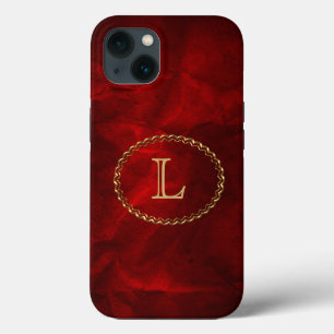 Red Elegant Gold Oval Monogram iPhone 13 Case