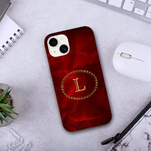 Red Elegant Gold Oval Monogram Case-Mate iPhone 14 Case
