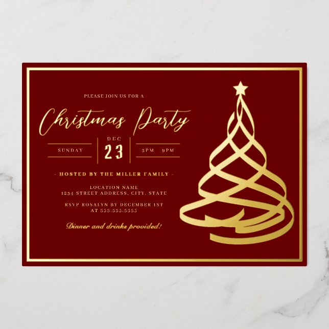 Red Elegant Gold Tree Christmas Party (Front)