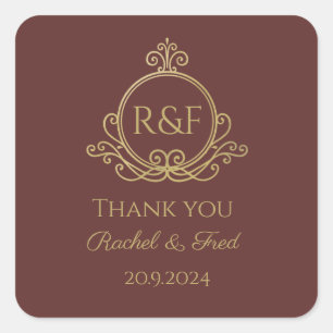 Red Elegant Golden Calligraphy Wedding Thank you Square Sticker