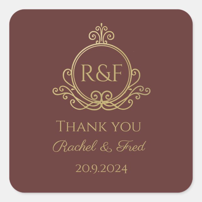 Red Elegant Golden Calligraphy Wedding Thank you Square Sticker (Front)