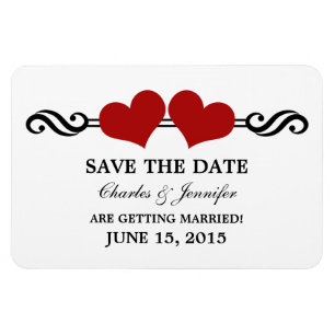Red Elegant Hearts Save the Date Magnet