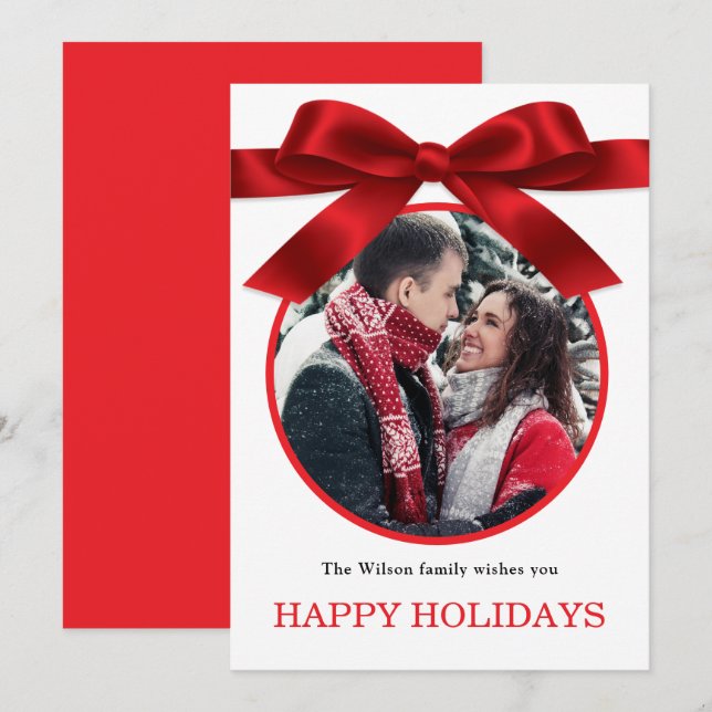 Red Elegant Merry Christmas Greeting Photo  Invitation (Front/Back)