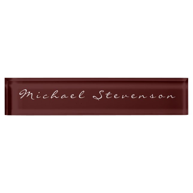 Red Elegant Modern Script Desk Nameplate (Front)