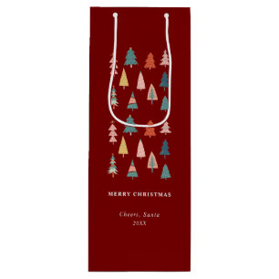 Red Elegant Modern Set of Green Christmas Trees  Wine Gift Bag