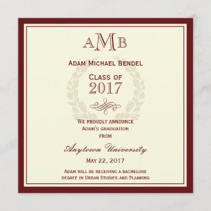 Red Elegant Monogram Graduation Announcement