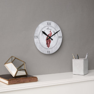 Red Elegant Peacock Acrylic Wall Clock