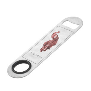 Red Elegant Peacock Personalised Bar Key