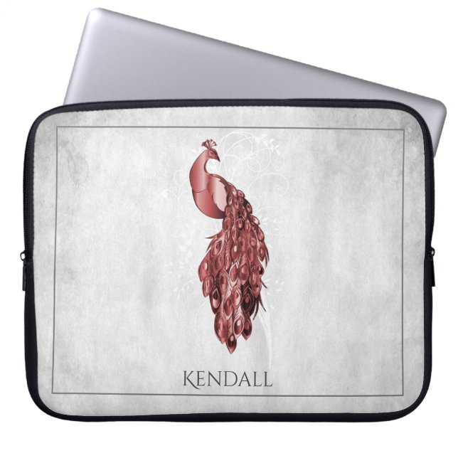 Red Elegant Peacock Personalised Laptop Sleeve (Front)