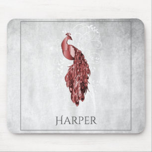 Red Elegant Peacock Personalised Mouse Pad