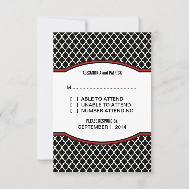 Red Elegant Quatrefoil Response Card (Front)