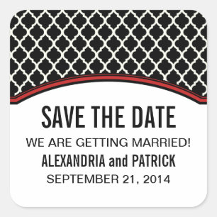 Red Elegant Quatrefoil Save the Date Stickers