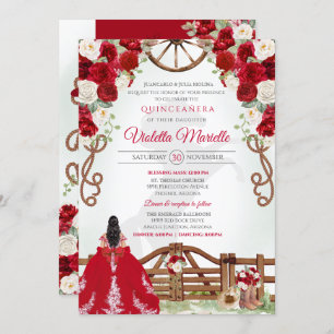 Red Elegant Rustic Western Charro Quinceanera V2 Invitation