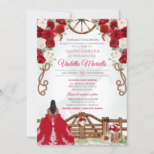 Red Elegant Rustic Western Charro Quinceanera V3 Invitation