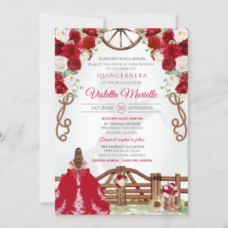 Red Elegant Rustic Western Charro Quinceanera V6 Invitation