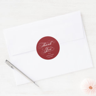 Red Elegant Script Graduation Thank You Classic Round Sticker