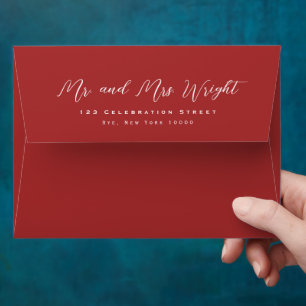 Red Elegant Script Holiday Return Address Envelope