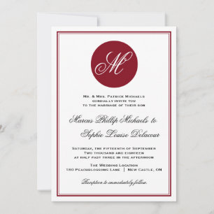 Red Elegant Script Monogram Wedding Invitation
