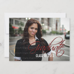 Red Elegant Script Photo Graduation Invite