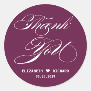 Red Elegant Script Thank You Wedding Favour Classic Round Sticker