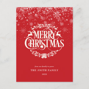 Red Elegant Simple Merry Christmas Snowflakes Holiday Postcard