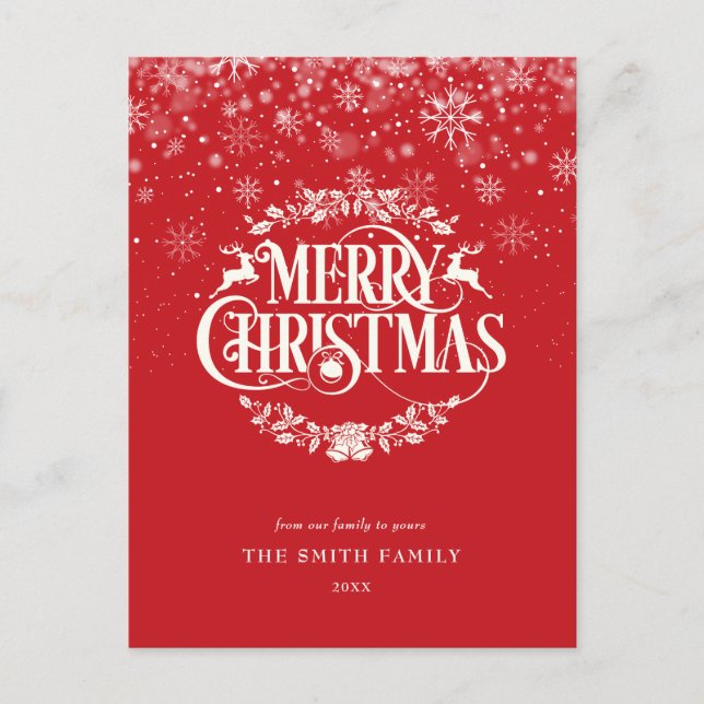 Red Elegant Simple Merry Christmas Snowflakes  Holiday Postcard (Front)