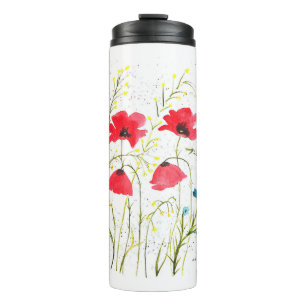 Red elegant Simple watercolor poppies flowers Thermal Tumbler