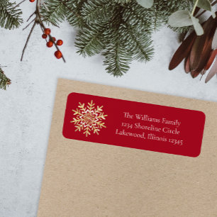 Red Elegant Snowflake Christmas Return Address